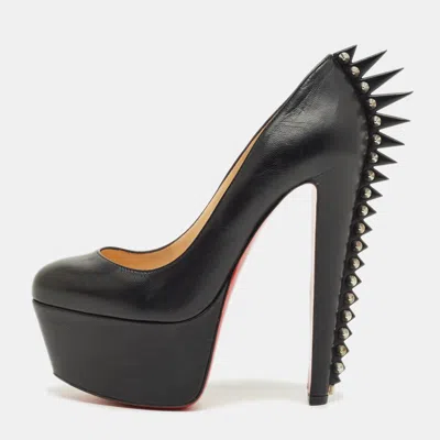 Pre-owned Christian Louboutin Black Leather Electropump Studded Platform Pumps Size 37