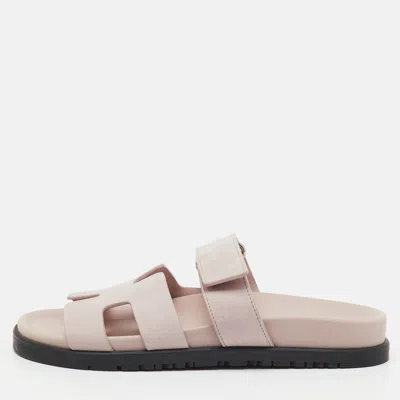 Pre-owned Hermes Pastel Pink Suede Chypre Sandals Size 36
