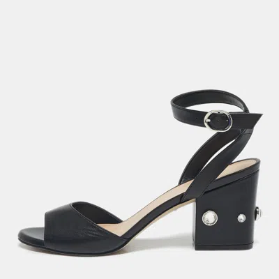 Pre-owned Stuart Weitzman Black Leather Allshine Ankle Strap Sandals Size 39