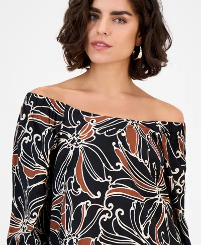 Robbie Bee Women's Square-neck Ruffle-trim 3/4-sleeve Dress In Multi