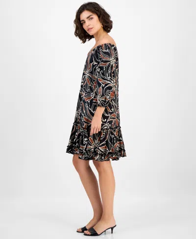 Robbie Bee Women's Square-neck Ruffle-trim 3/4-sleeve Dress In Multi