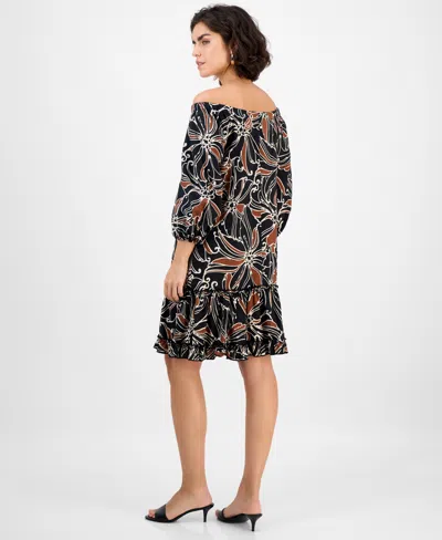 Robbie Bee Women's Square-neck Ruffle-trim 3/4-sleeve Dress In Multi