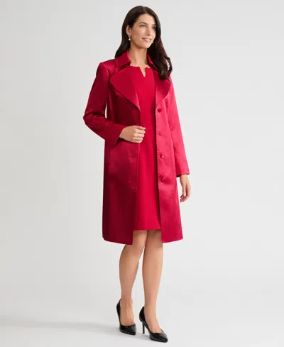 Kasper Petite Long Button Front Trench Coat In Red