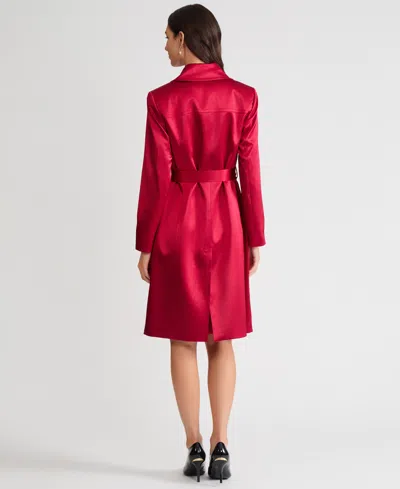Kasper Petite Long Button Front Trench Coat In Red