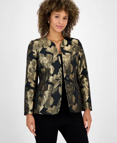 Kasper Women's Metallic Jacquard Collarless Jacket, Regular And Petite Sizes In Black