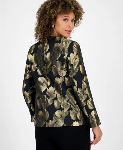 Kasper Women's Metallic Jacquard Collarless Jacket, Regular And Petite Sizes In Black