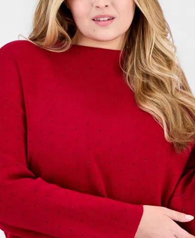 Jones New York Plus Size Embellished Funnel-neck Sweater In Animal Print