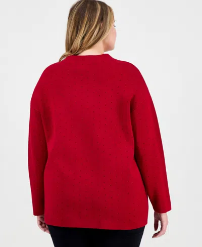 Jones New York Plus Size Embellished Funnel-neck Sweater In Animal Print