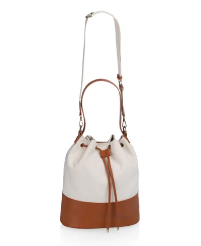 Picnic Time Sirolo Canvas And Leatherette 11.8" Bucket Tote Bag In Neutral