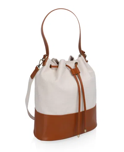 Picnic Time Sirolo Canvas And Leatherette 11.8" Bucket Tote Bag In Neutral