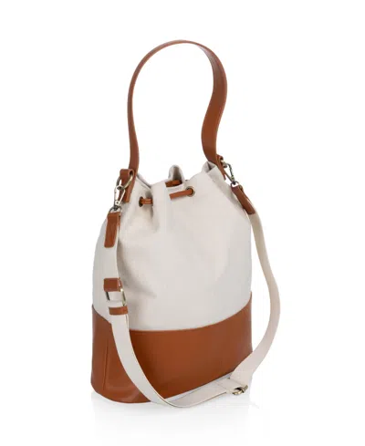 Picnic Time Sirolo Canvas And Leatherette 11.8" Bucket Tote Bag In Neutral