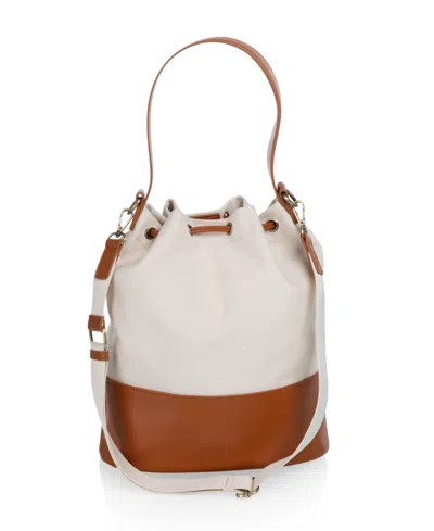 Picnic Time Sirolo Canvas And Leatherette 11.8" Bucket Tote Bag In Neutral