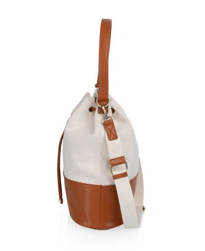 Picnic Time Sirolo Canvas And Leatherette 11.8" Bucket Tote Bag In Neutral