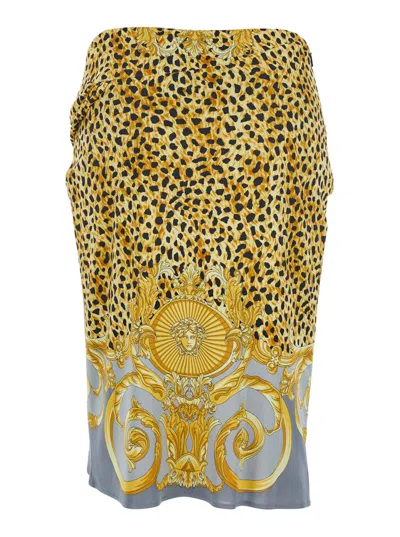 Versace Skirt Cheetah Foulard On Responsible Heavy Viscose Liquid Jersey In Yellow