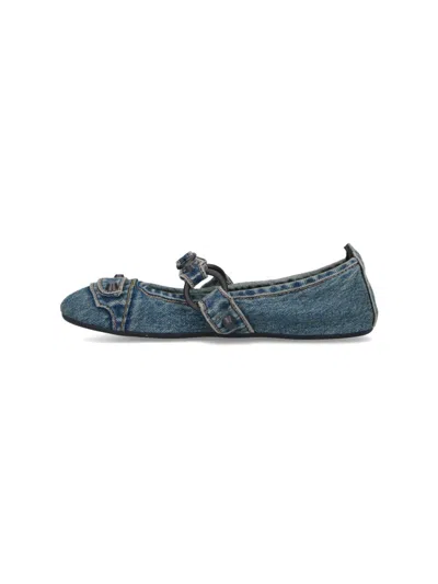Balenciaga Denim Ballerina Shoes Buckle Detail In Blue