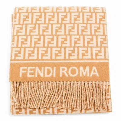 Fendi Ff Monogram Wool And Cashmere Fringed Scarf In Brown
