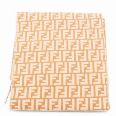 Fendi Ff Monogram Wool And Cashmere Fringed Scarf In Brown