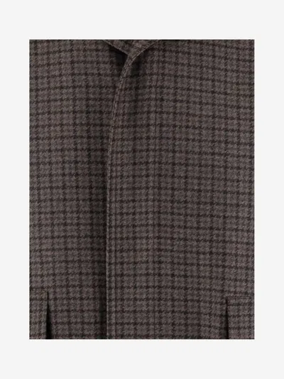 Tagliatore Houndstooth Pattern Jacket With Structured Collar And Flap Pockets In Brown