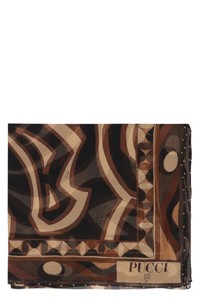 Pucci Geometric-pattern Silk Scarf In Brown