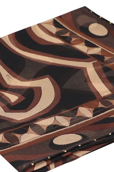 Pucci Geometric-pattern Silk Scarf In Brown