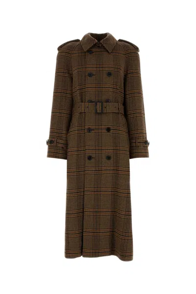 Saint Laurent Embroidered Wool Coat In Brown