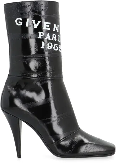 Givenchy Sliced Square Patent Leather Ankle Boots In Black