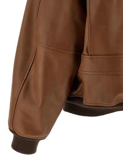 Saint Laurent Bomber Jacket In Hammered Leather And Shearling In Brown