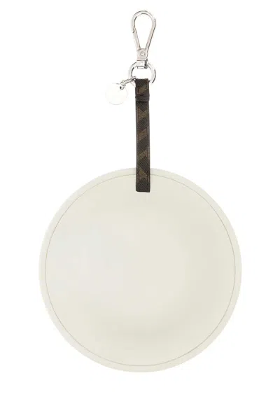 Fendi Round Flower Leather Charm Keychain In Green