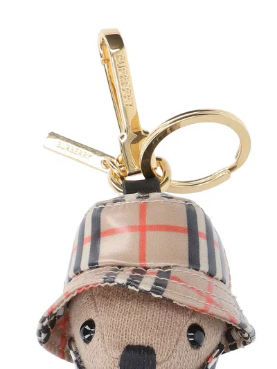 Burberry Thomas Bear Check-pattern Keyring In Gold
