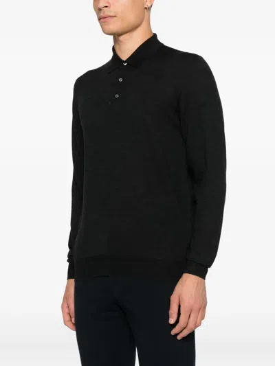 Fedeli Fine-knit Polo Jumper In Black