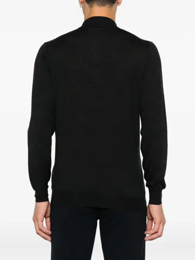 Fedeli Fine-knit Polo Jumper In Black