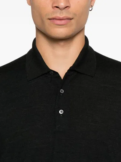Fedeli Fine-knit Polo Jumper In Black