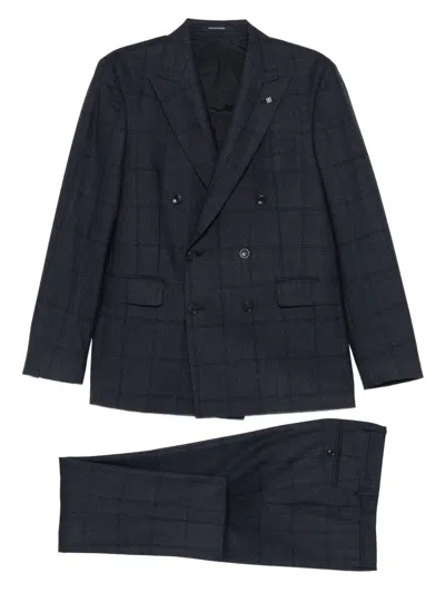 Tagliatore Checked Double-breasted Suit In Blue
