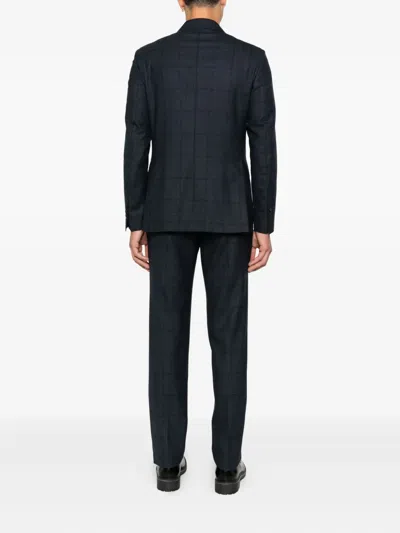 Tagliatore Checked Double-breasted Suit In Blue