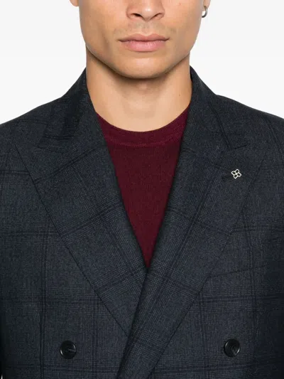 Tagliatore Checked Double-breasted Suit In Blue