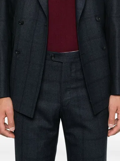 Tagliatore Checked Double-breasted Suit In Blue