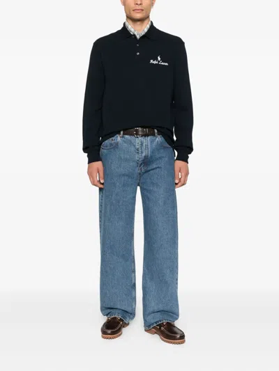 Polo Ralph Lauren Long-sleeve Logo-detail Polo Shirt In Blue