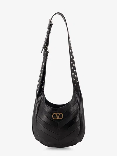 Valentino Leather Hobo Crossbody Bag With Metal Vlogo Signature In Black
