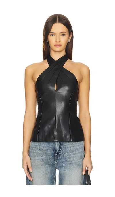 Astr The Label Yaritza Faux Leather Halter Top In Black