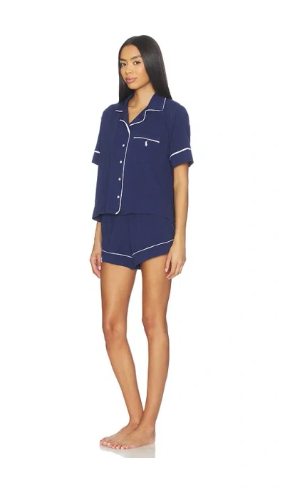 Polo Ralph Lauren Short-sleeve Piped-trim Pyjama Set In Blue