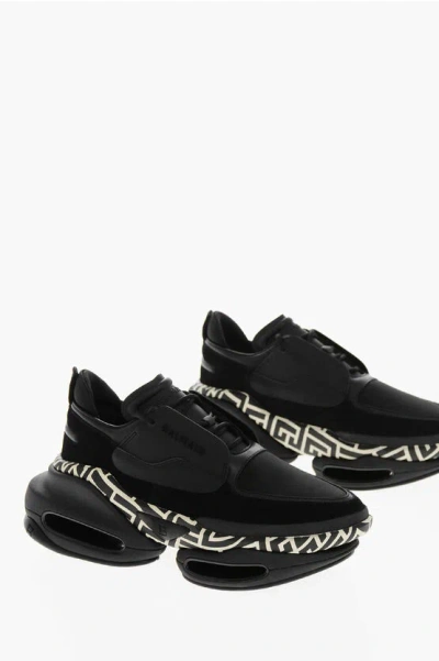 Balmain Suede B Bold Low Top Sneakers With Monogram And Air Bubble S In Multi