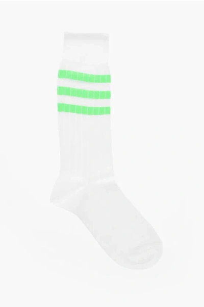 Andrea Mariani Ribbed Cotton And Nylon Long Socks In White