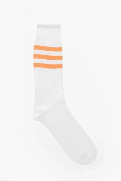 Andrea Mariani Ribbed Cotton And Nylon Long Socks In White