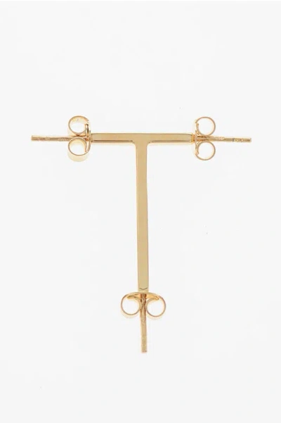 D'heygere T-shaped Golden-effect Silver Single Earrings
