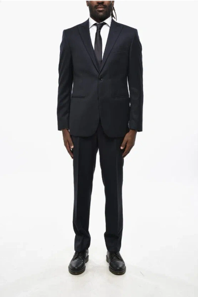 Nino Danieli Virgin Wool Side Vents Peak Lapel 3 Piece Waistcoat Suit In Black