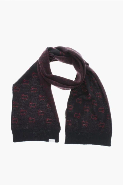 Woolrich Jacquard Alpaca Blend Scarf With Sheep Motif In Gray