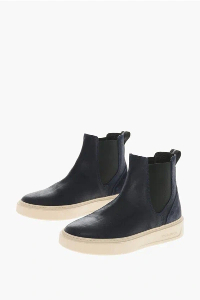 Woolrich Brushed Suede Classic Court Chealsea Booties With Rubber Sol In Black