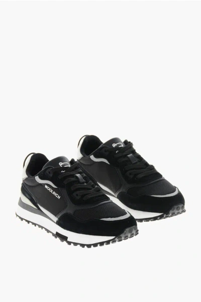 Woolrich Suede Running Asia Sneakers With Fabric Inserts In Black