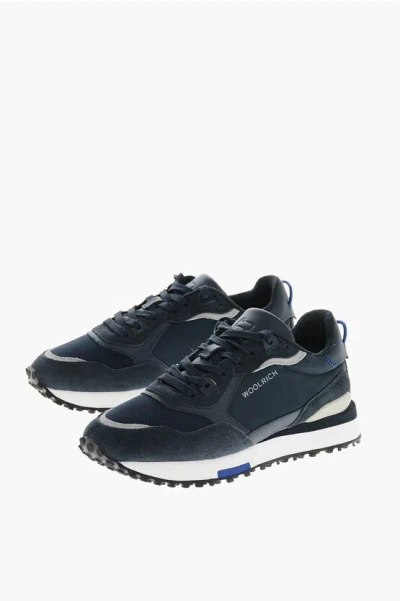 Woolrich Suede Running Asia Sneakers With Fabric Inserts In Blue