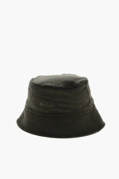Woolrich Wool Blend Bucket Hat With Embroidered Logo In Green